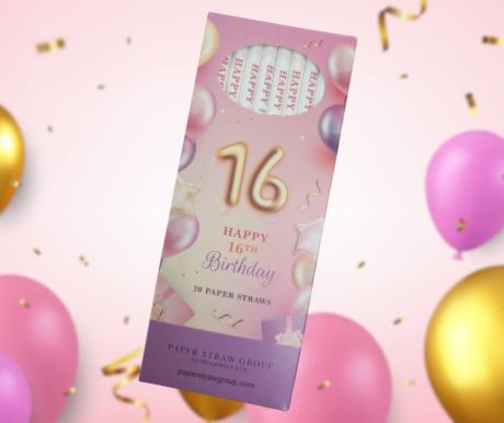 Happy 16th Birthday Paper Straws  - Box of 20 Straws
