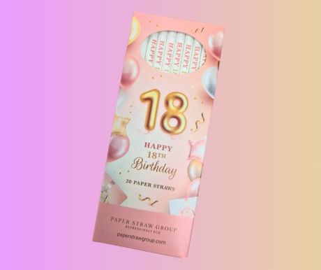 Happy 18th Birthday Paper Straws  - Box of 20 Straws