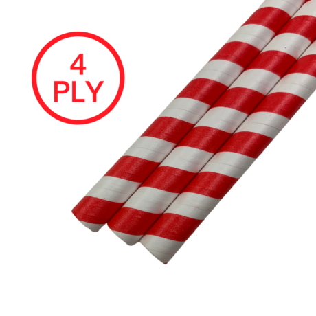 Red & White Stripe, 4 PLY Super Strength Paper Drinking Straw 10MM x 200MM 