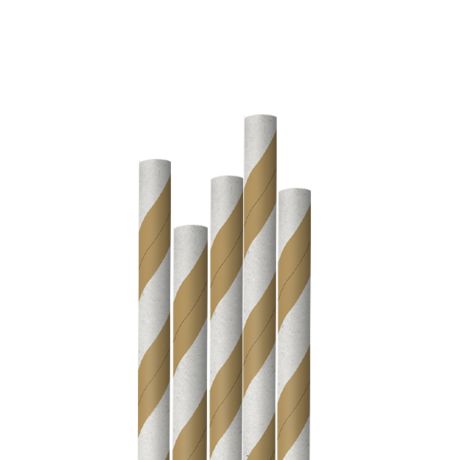 Kraft and White Striped Extra Long Narrow Paper Drinking Straw 240x6mm - Wholesale