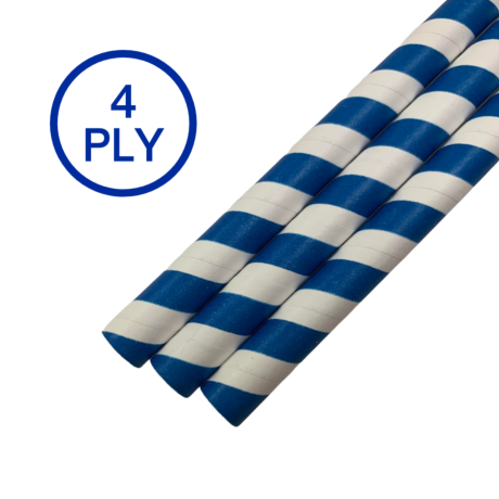 Blue & White Stripe, 4 PLY Super Strength Paper Drinking Straw 10MM x 200MM 