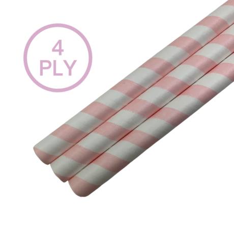 Pink & White Stripe, 4 PLY Super Strength Paper Drinking Straw 10MM x 200MM 