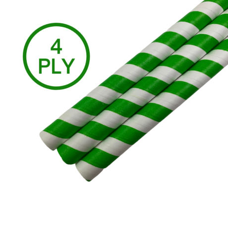 Green & White Stripe, 4 PLY Super Strength Paper Drinking Straw 10MM x 200MM 