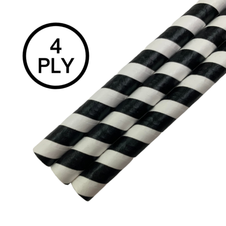 Black & White Stripe, 4 PLY Super Strength Paper Drinking Straw 10MM x 200MM 