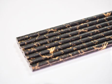 Black Marble Paper Drinking Straw 200x8mm - Wholesale