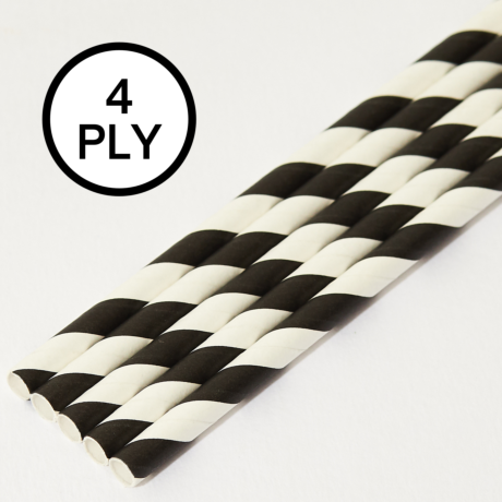 Black & White Stripe, 4 PLY Super Strength Paper Drinking Straw 8MM x 200MM 