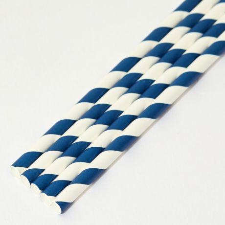 Blue and White Striped Narrow Paper Drinking Straw 200x6mm - At Home and Party Use