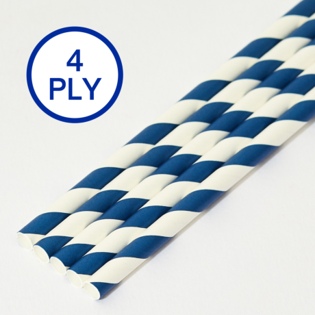 Blue & White Stripe, 4 PLY Super Strength Paper Drinking Straw 8MM x 200MM 