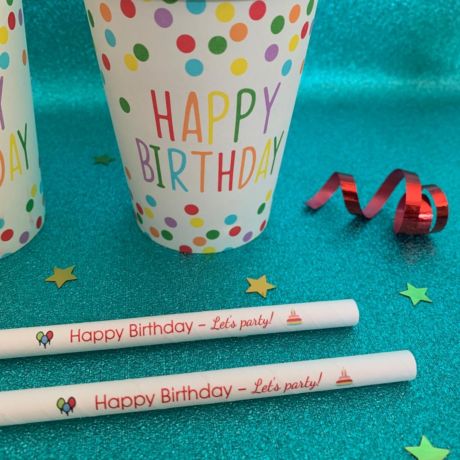 Happy Birthday White Straws - Pack of 20 Straws 