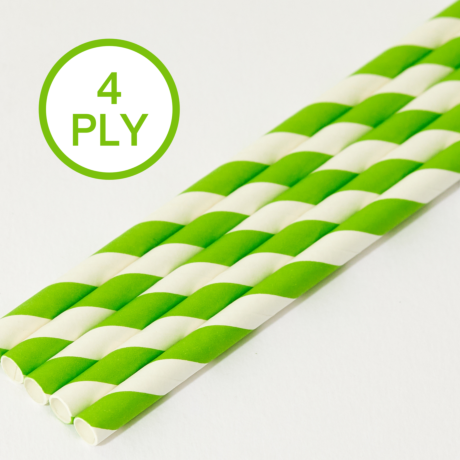 Green & White Stripe, 4 PLY Super Strength Paper Drinking Straw 8MM x 200MM 