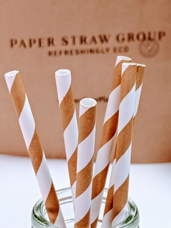 Kraft and White Striped Narrow Paper Drinking Straw 200x6mm