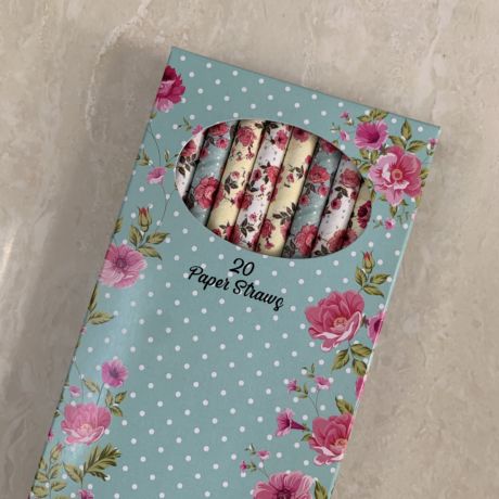 Vintage Flower Paper Straws - Box of 20 Mixed Flower Straws 