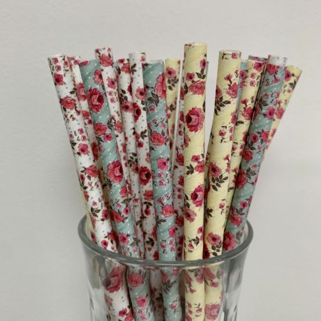 Vintage Flower Paper Straws - Mixed Flower Straws 8mm x 200mm