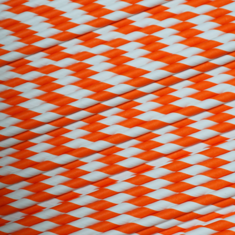 Orange and White Stripe Medium Paper Drinking Straw 8mm x 200mm 