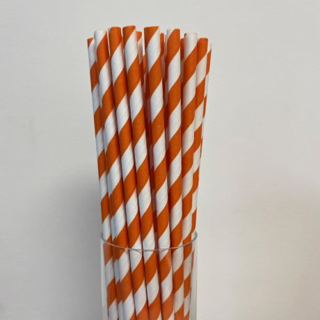 Orange & White Stripe Paper Straw 6mm x 200mm