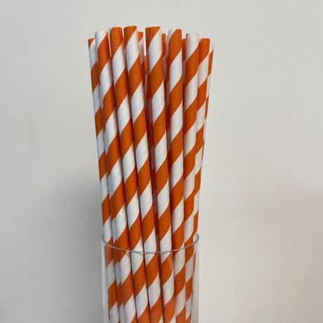 Orange and White Striped Narrow Paper Drinking Straw 200x6mm - Wholesale