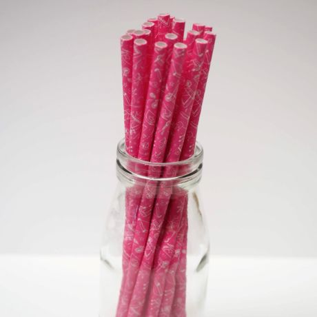 Princess pink and white paty paper straws 6x200mm - At Home and Party Use