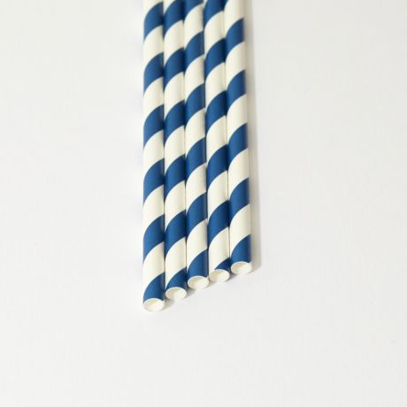 Blue and White Striped Narrow Paper Drinking Straw 200x6mm - Wholesale