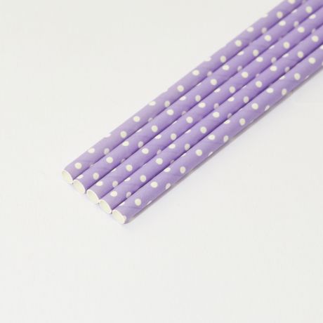 Purple and White Spotted Medium Paper Drinking Straw 200x8mm - At Home and Party Use