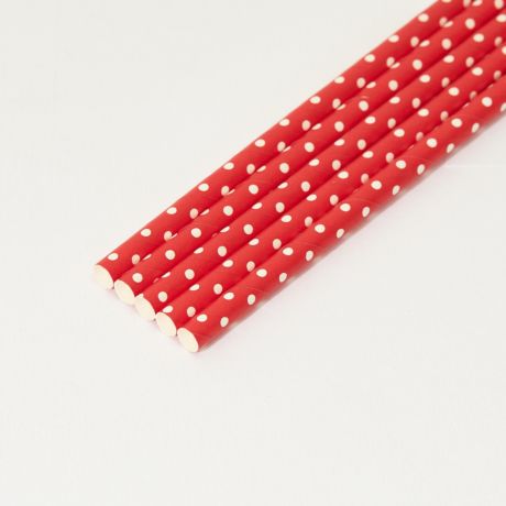 Red and White Spotted Medium Paper Drinking Straw 200x8mm - At Home and Party Use