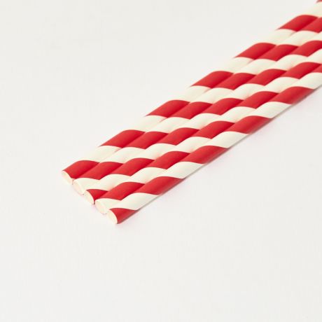 Red and White Striped Medium Paper Drinking Straw 200x8mm - Wholesale