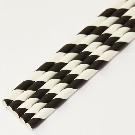 Black and White Striped Medium Paper Drinking Straw 200x8mm - At Home and Party Use