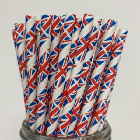 Union Jack Paper Drinking Straw 200 x 6mm - Box of 1000 Straws, Pk 250's 