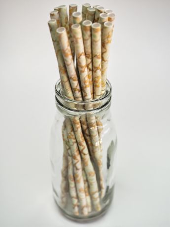 White Marble Paper Drinking Straw 200x6mm - At Home and Party Use