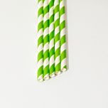 Green and White Striped Narrow Paper Drinking Straw 200x6mm - At Home and Party Use